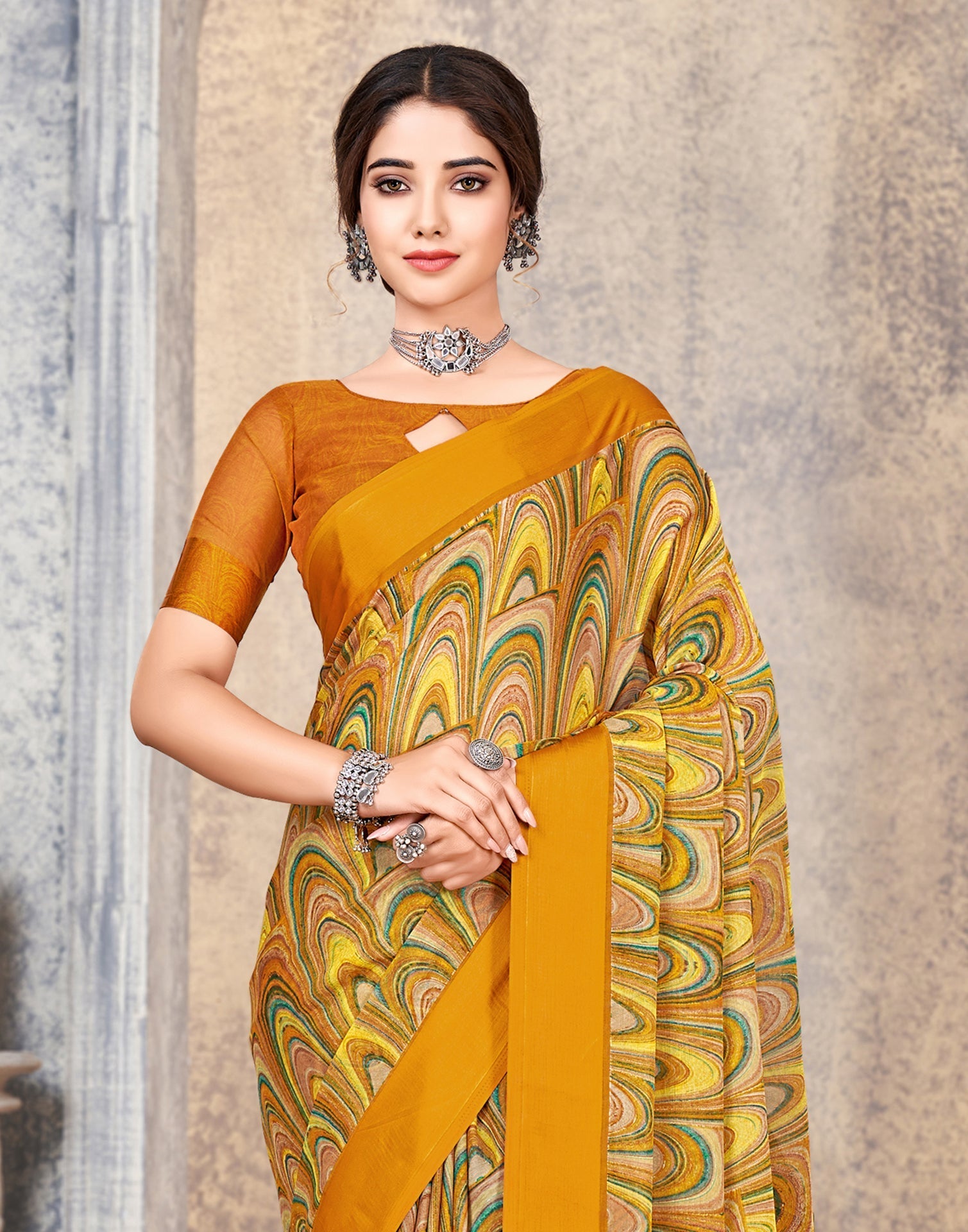 Multicoloured Printed Chiffon Saree | Leemboodi