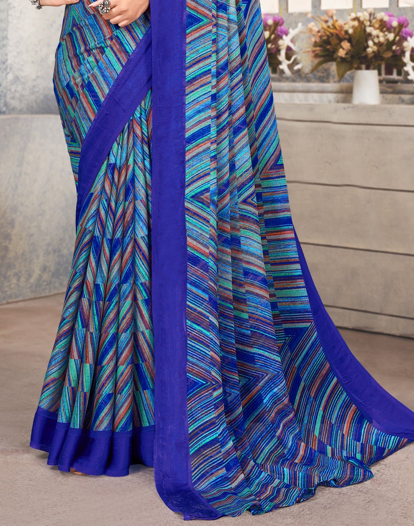 Multicoloured Printed Chiffon Saree | Sudathi