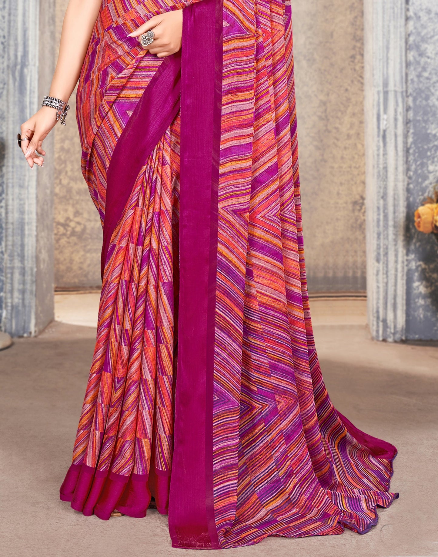 Multicoloured Printed Chiffon Saree | Leemboodi