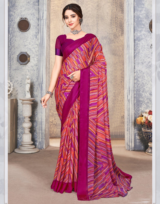 Multicoloured Printed Chiffon Saree | Leemboodi