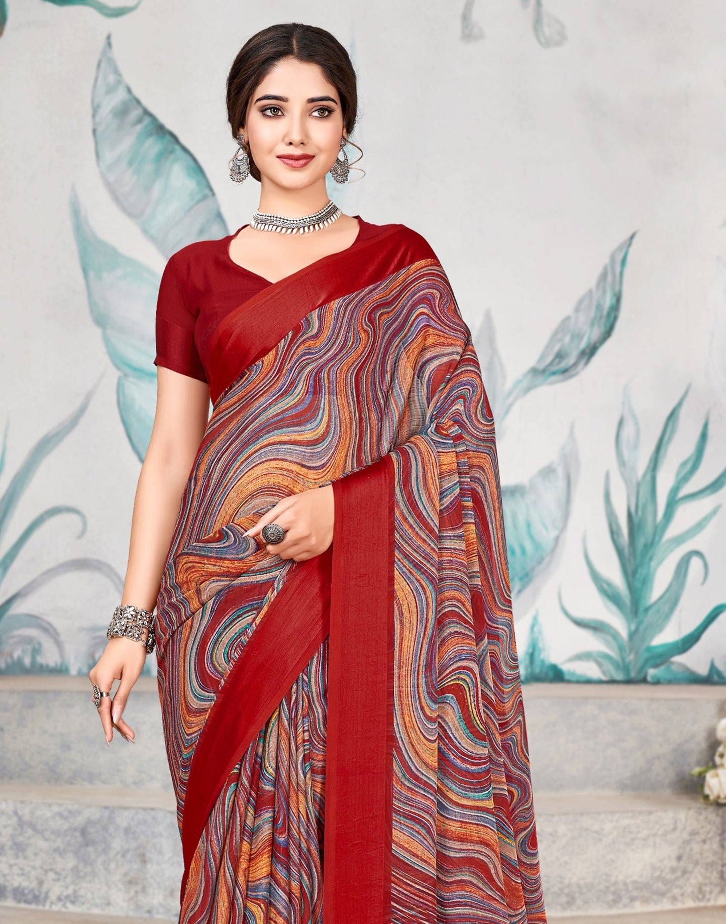 Multicoloured Printed Chiffon Saree | Leemboodi
