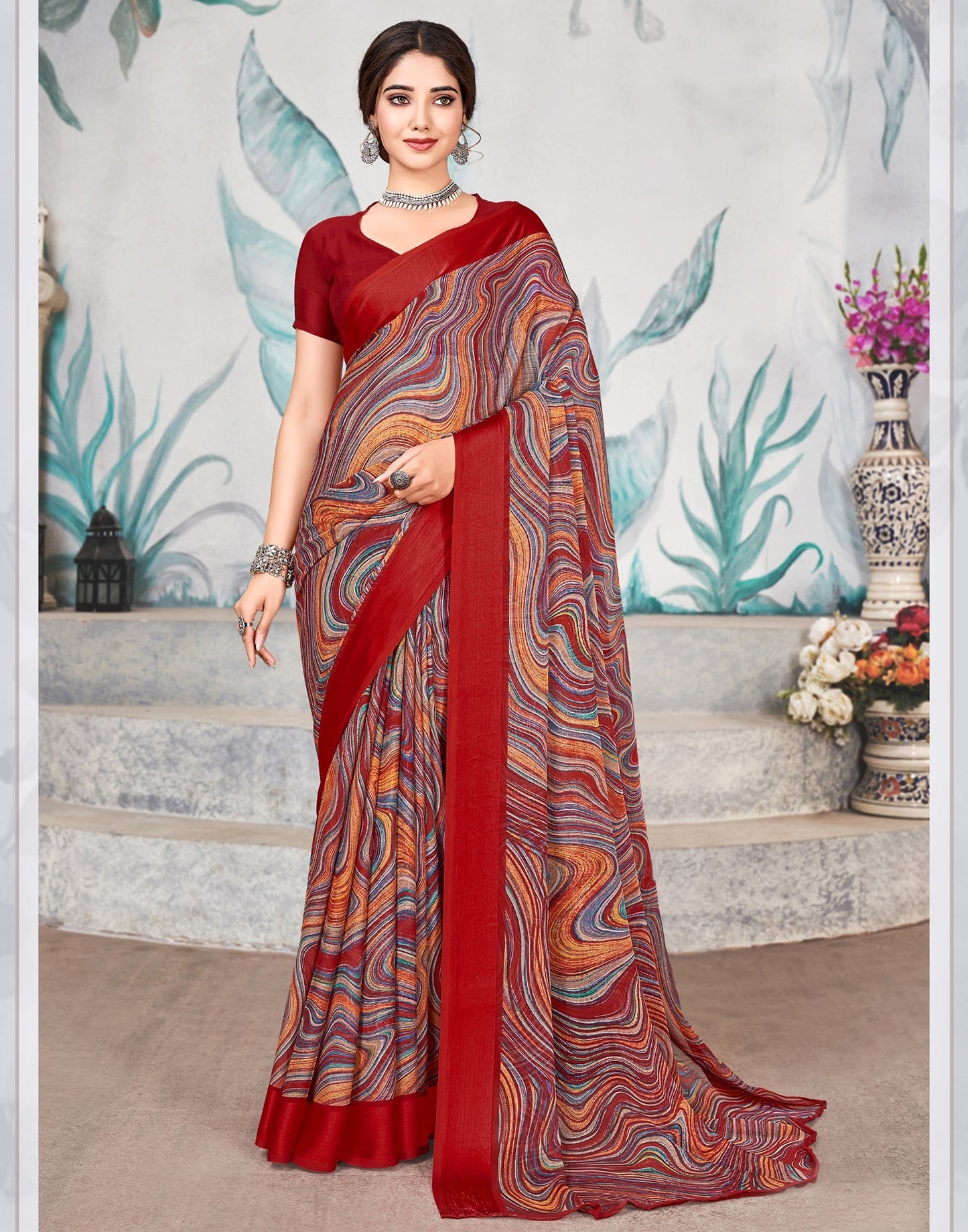 Multicoloured Printed Chiffon Saree | Leemboodi