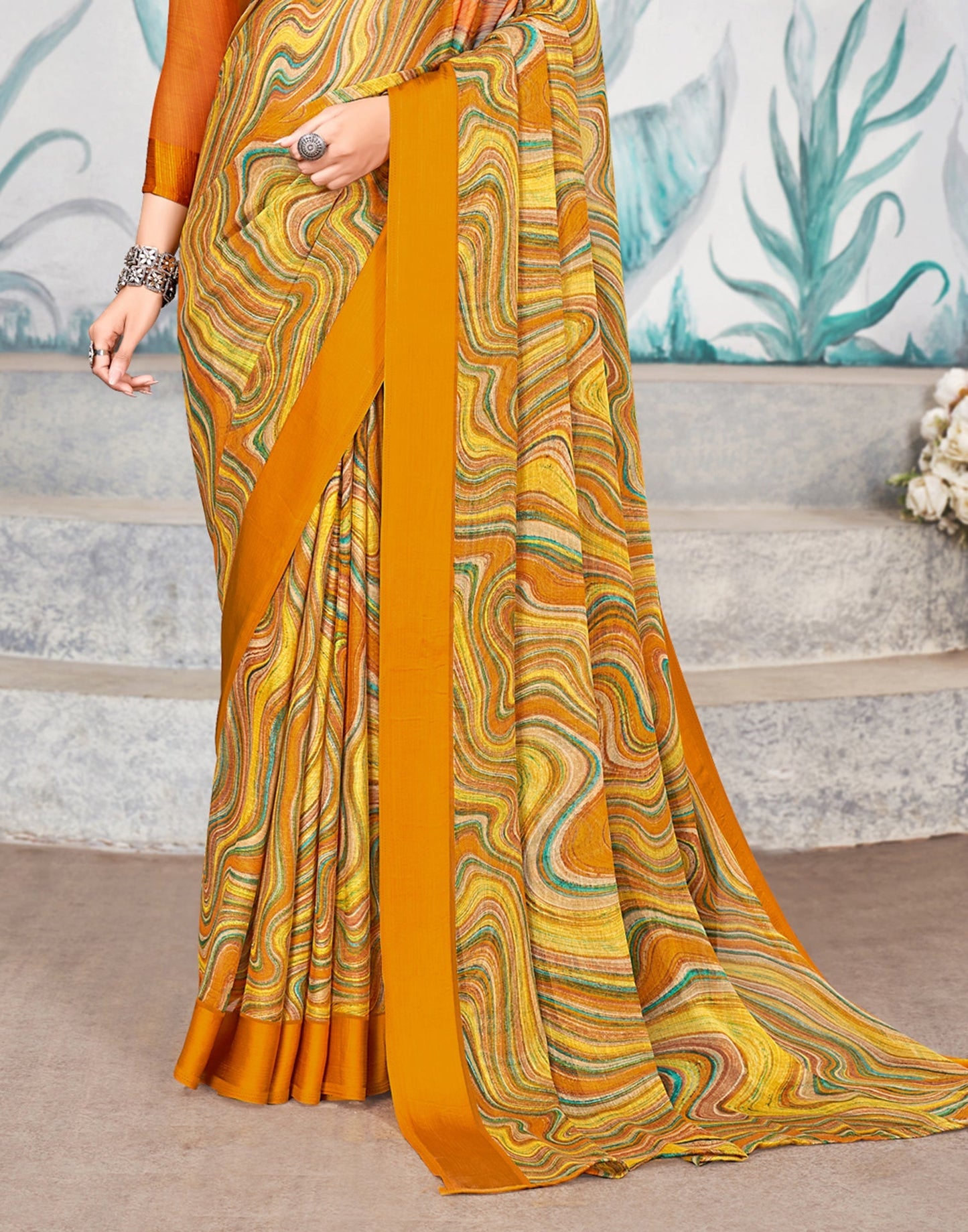Multicoloured Printed Chiffon Saree | Leemboodi