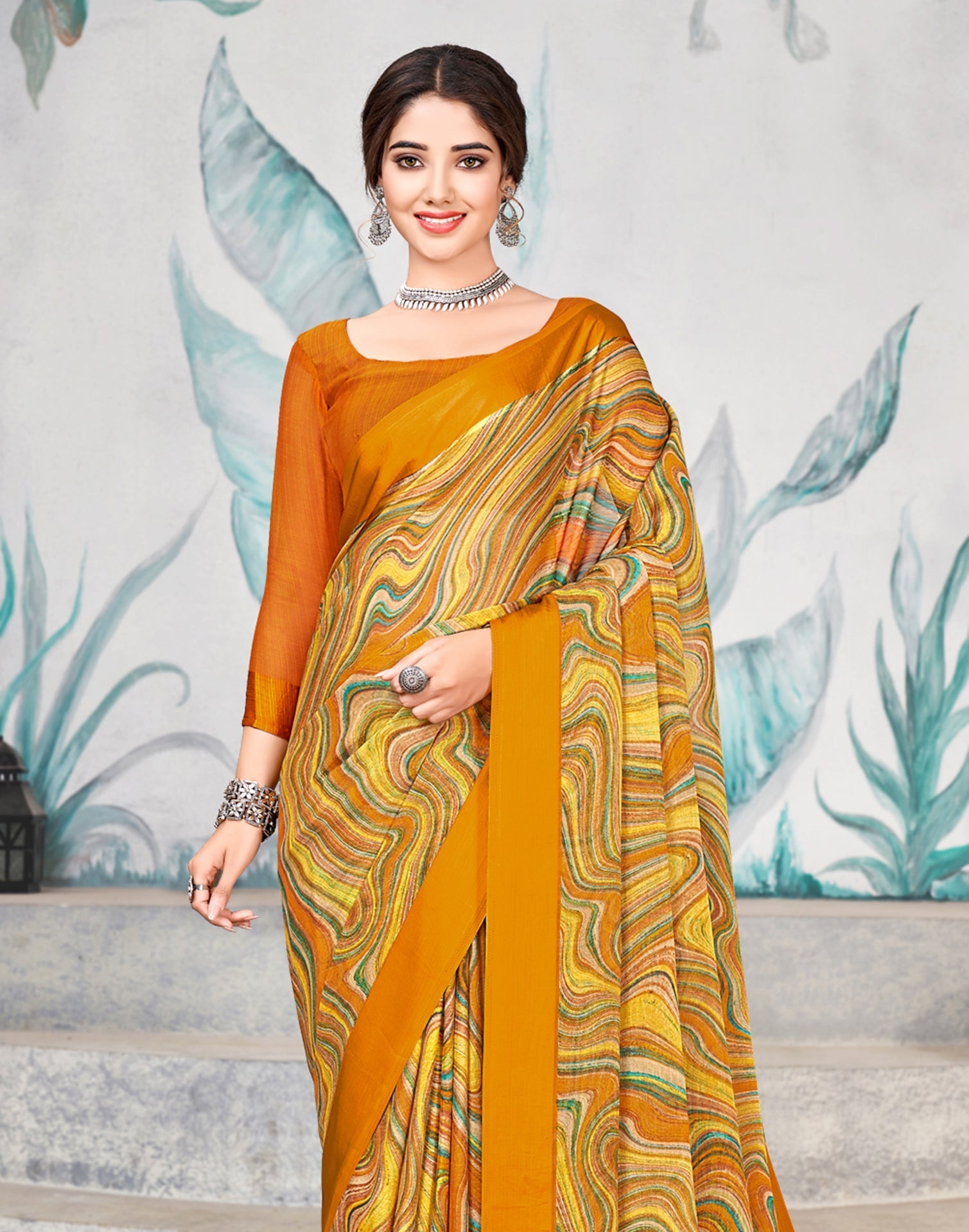 Multicoloured Printed Chiffon Saree | Leemboodi