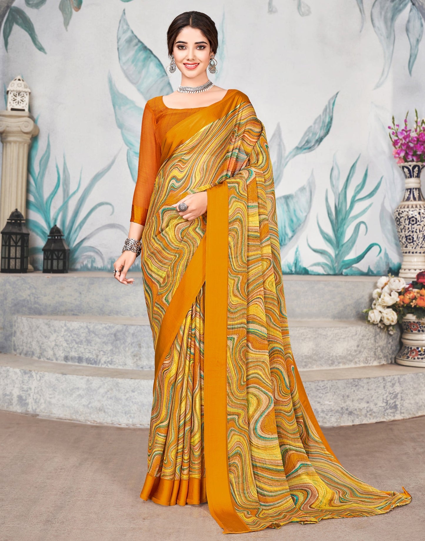 Multicoloured Printed Chiffon Saree | Leemboodi