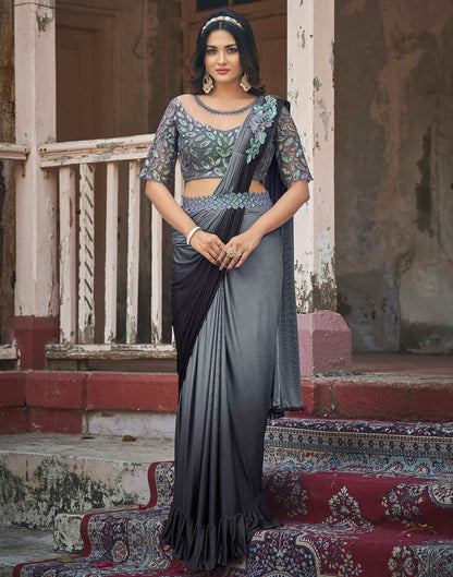 Grey Plain Lycra Saree | Leemboodi