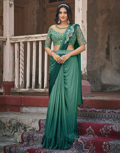 Green Plain Lycra Saree | Leemboodi