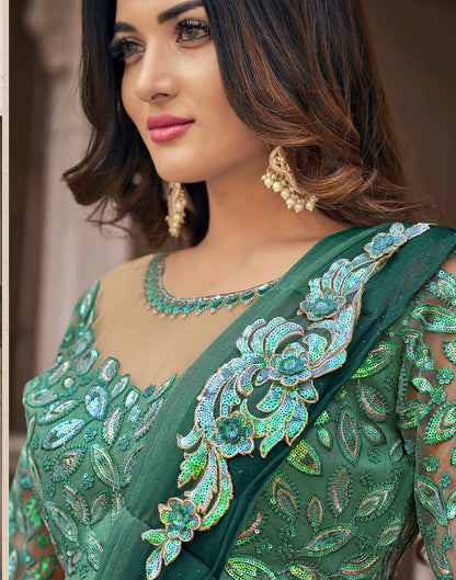 Green Plain Lycra Saree | Leemboodi