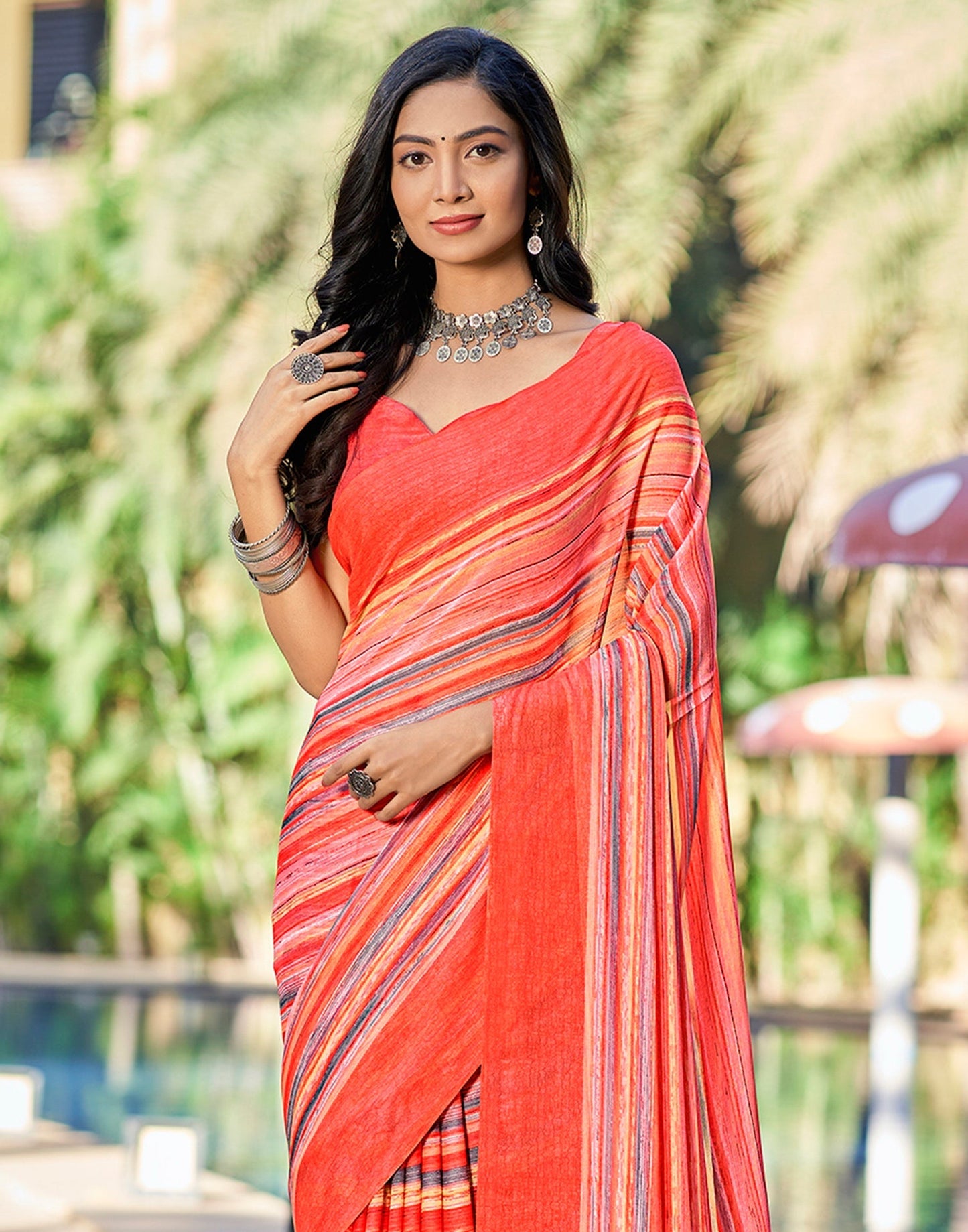 Light Pink Printed Chiffon Saree | Sudathi