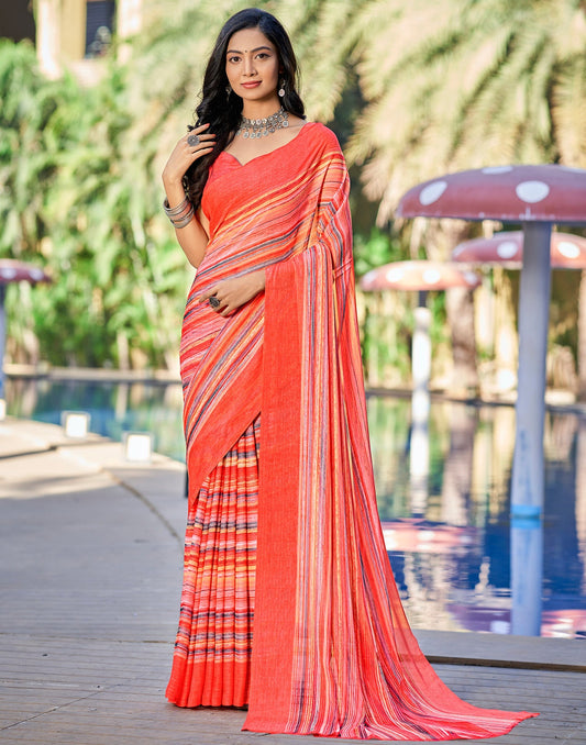 Light Pink Printed Chiffon Saree | Sudathi