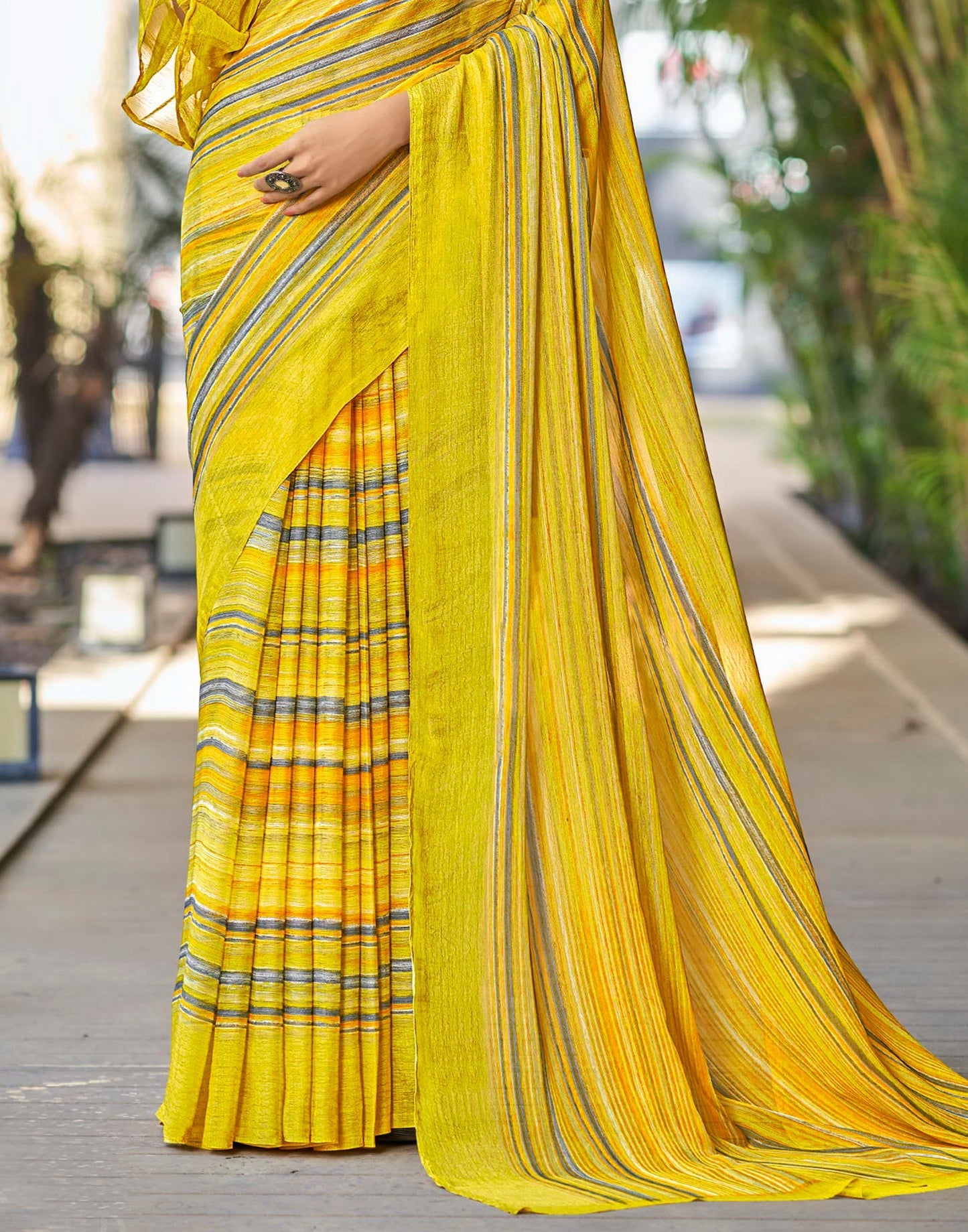 Light Yellow Printed Chiffon Saree | Sudathi