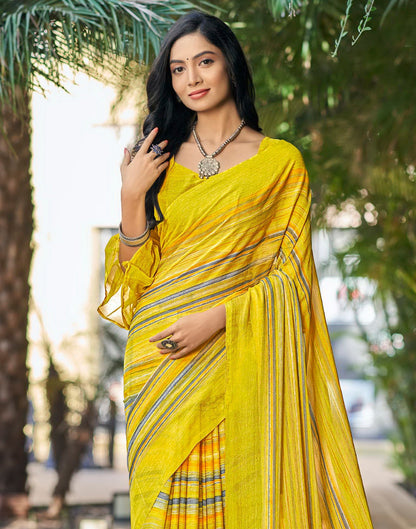 Light Yellow Printed Chiffon Saree | Sudathi
