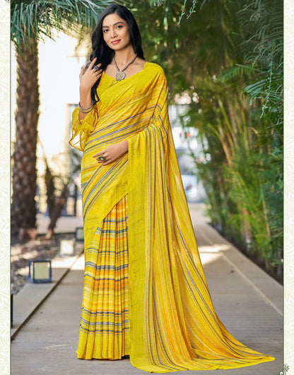 Light Yellow Printed Chiffon Saree | Sudathi