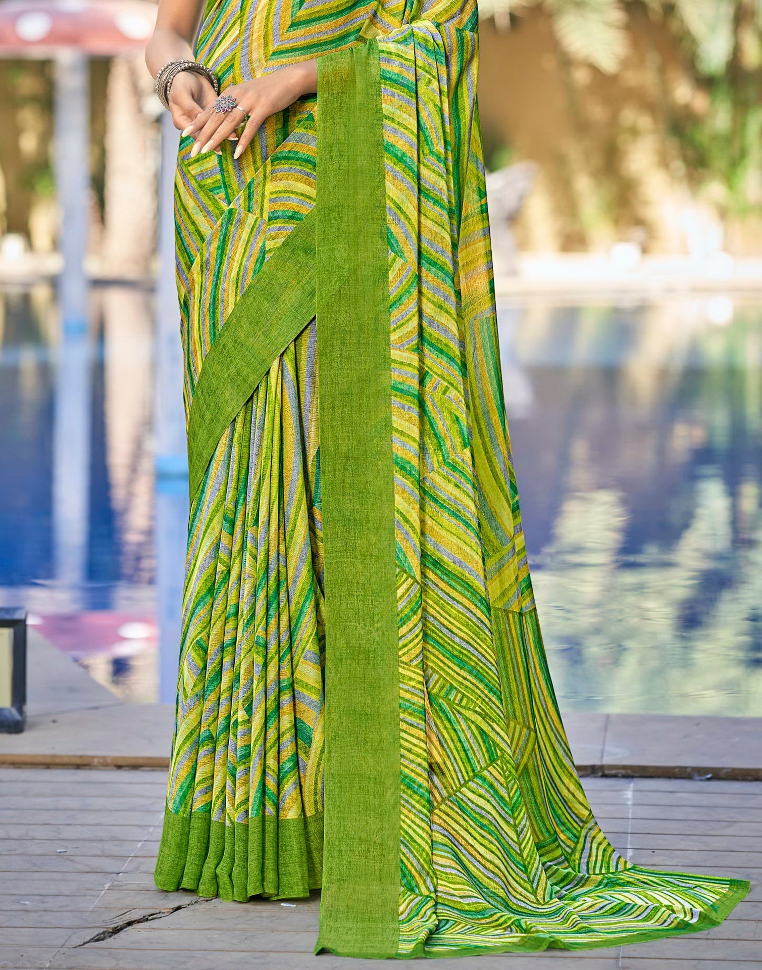 Light Green Printed Chiffon Saree | Sudathi