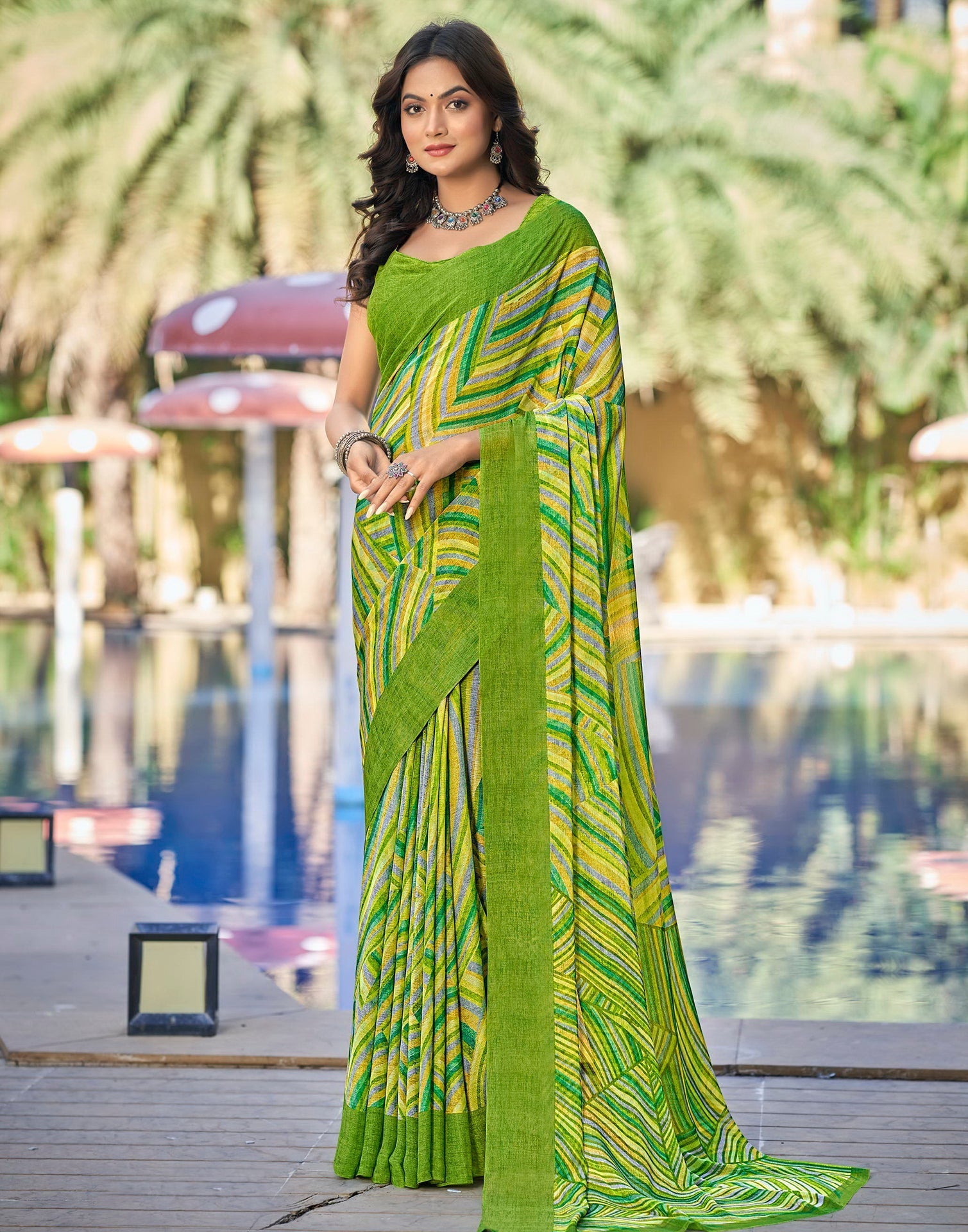 Light Green Printed Chiffon Saree | Sudathi