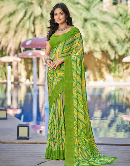 Light Green Printed Chiffon Saree | Sudathi