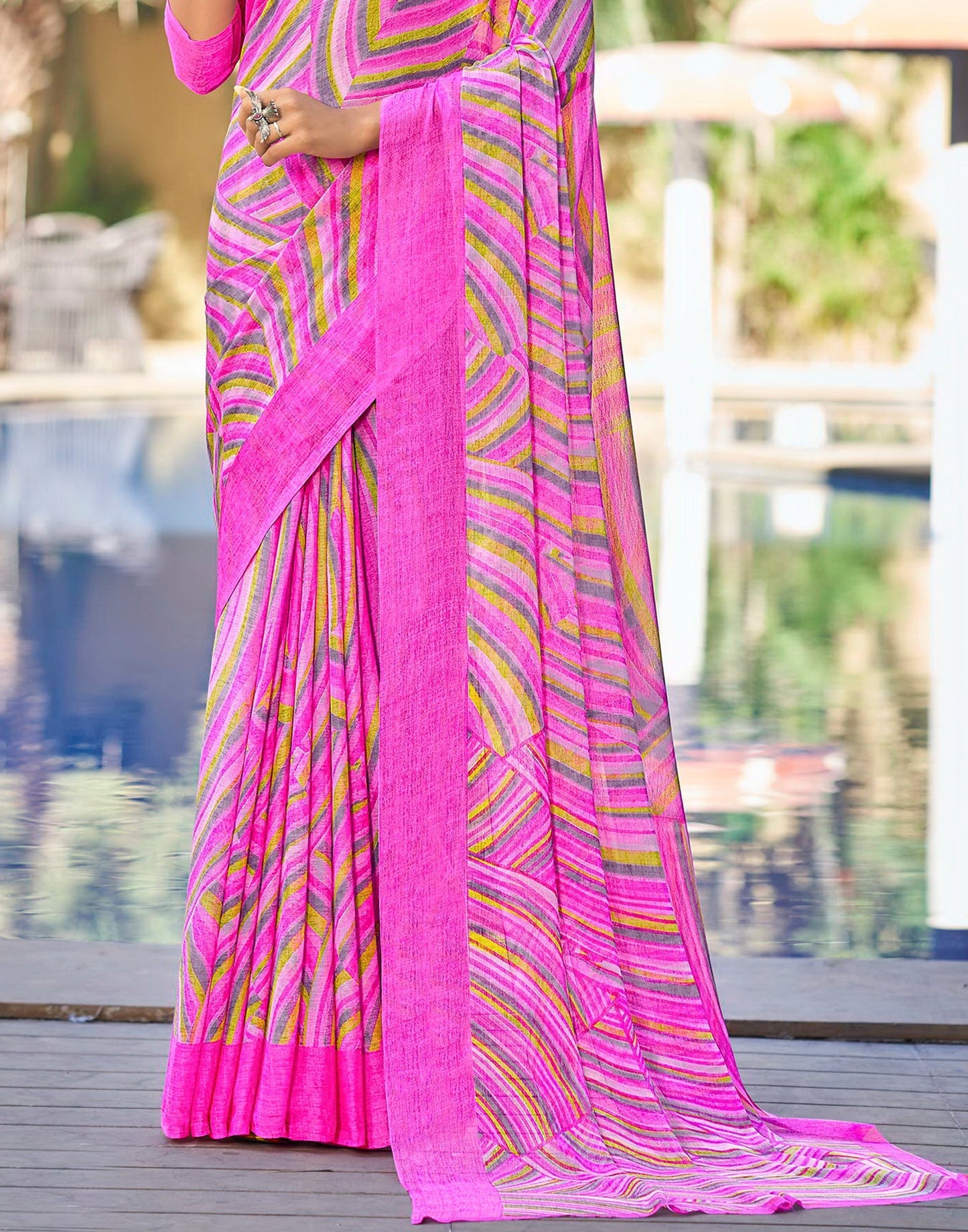 Light Pink Printed Chiffon Saree | Sudathi