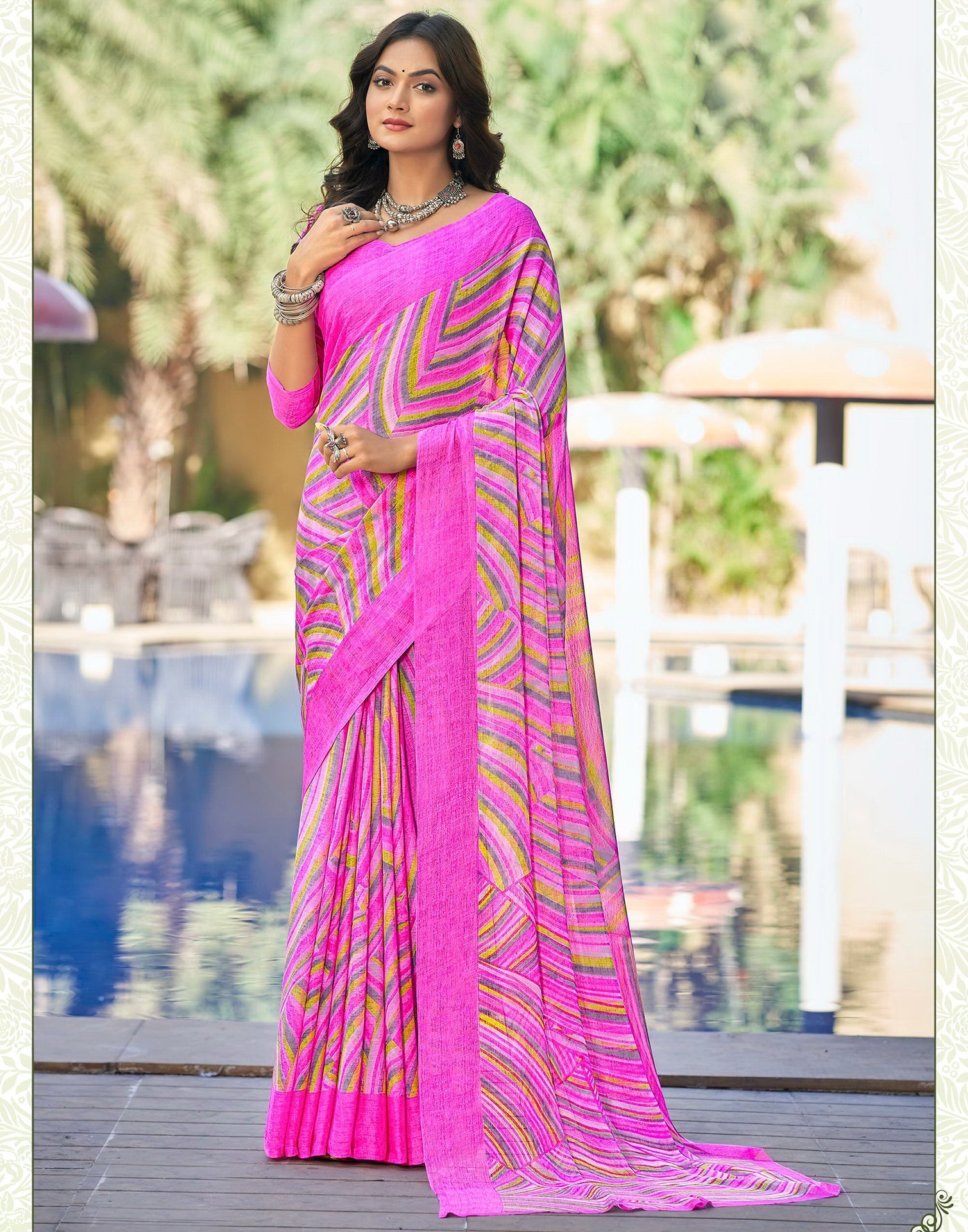 Light Pink Printed Chiffon Saree | Sudathi