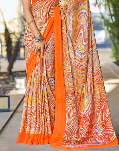 Light Orange Printed Chiffon Saree | Sudathi