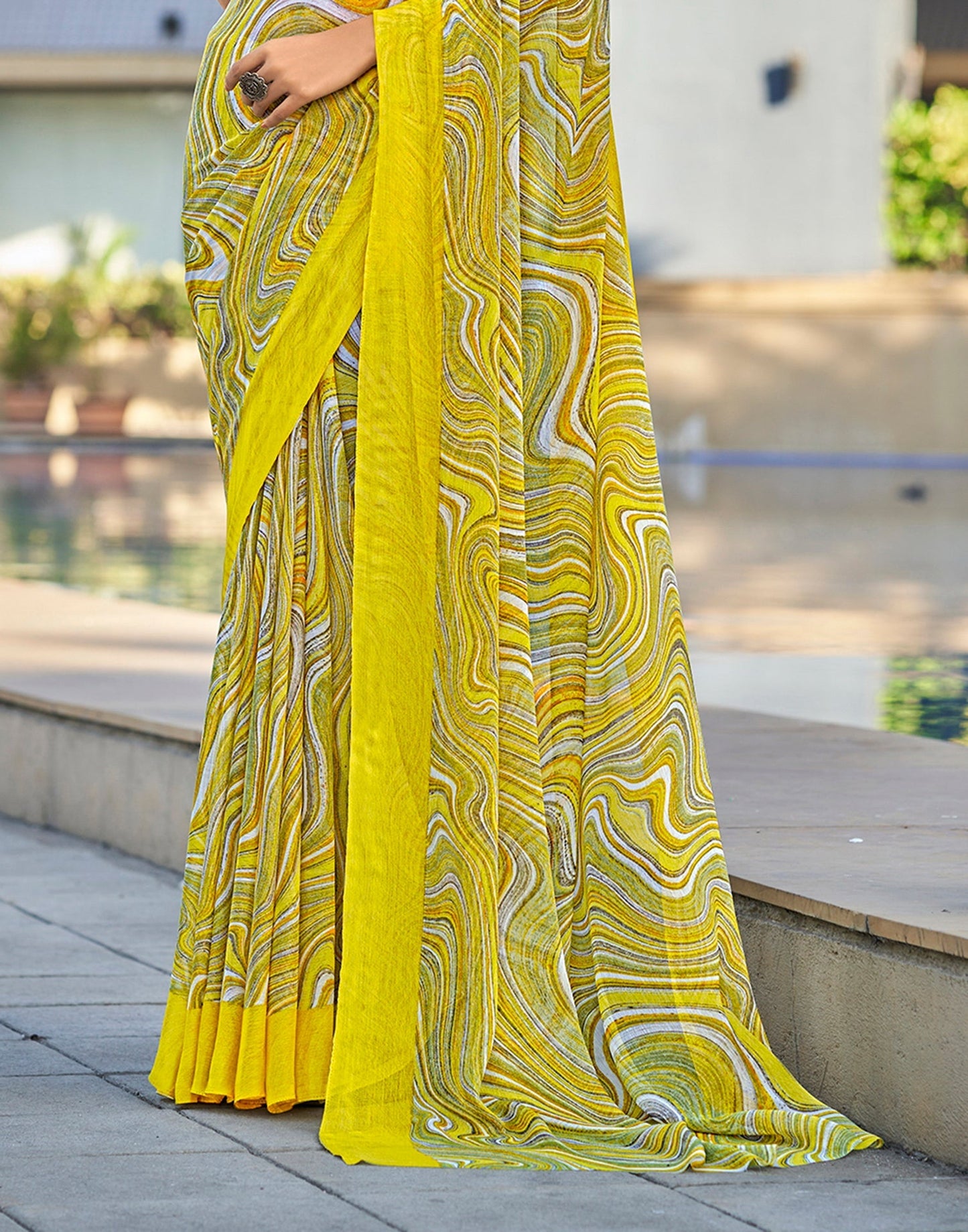 Light Yellow Printed Chiffon Saree | Sudathi