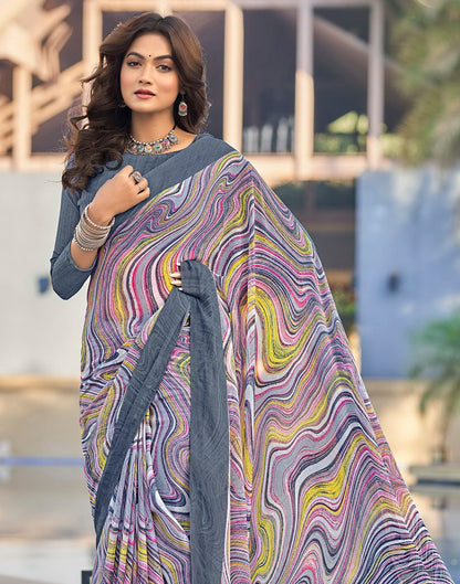 Light Grey Printed Chiffon Saree | Sudathi