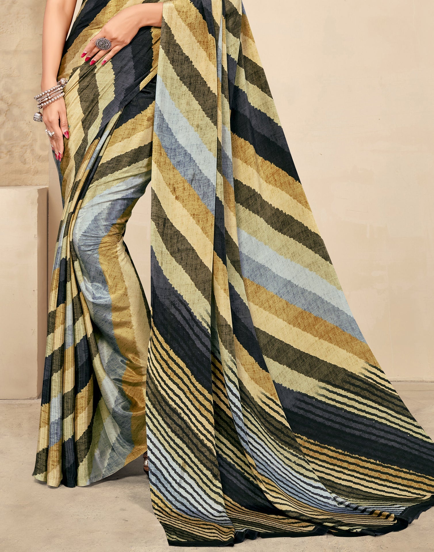 Black Printed Silk Saree | Leemboodi