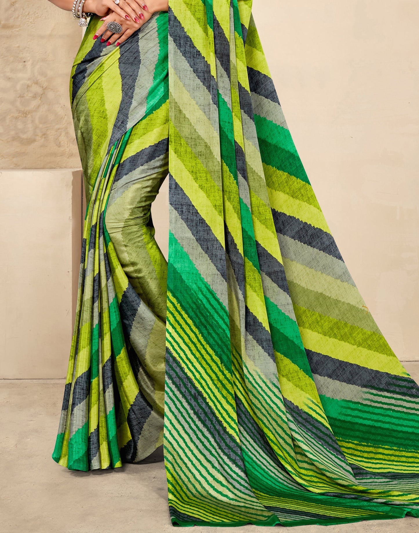 Green Printed Silk Saree | Leemboodi