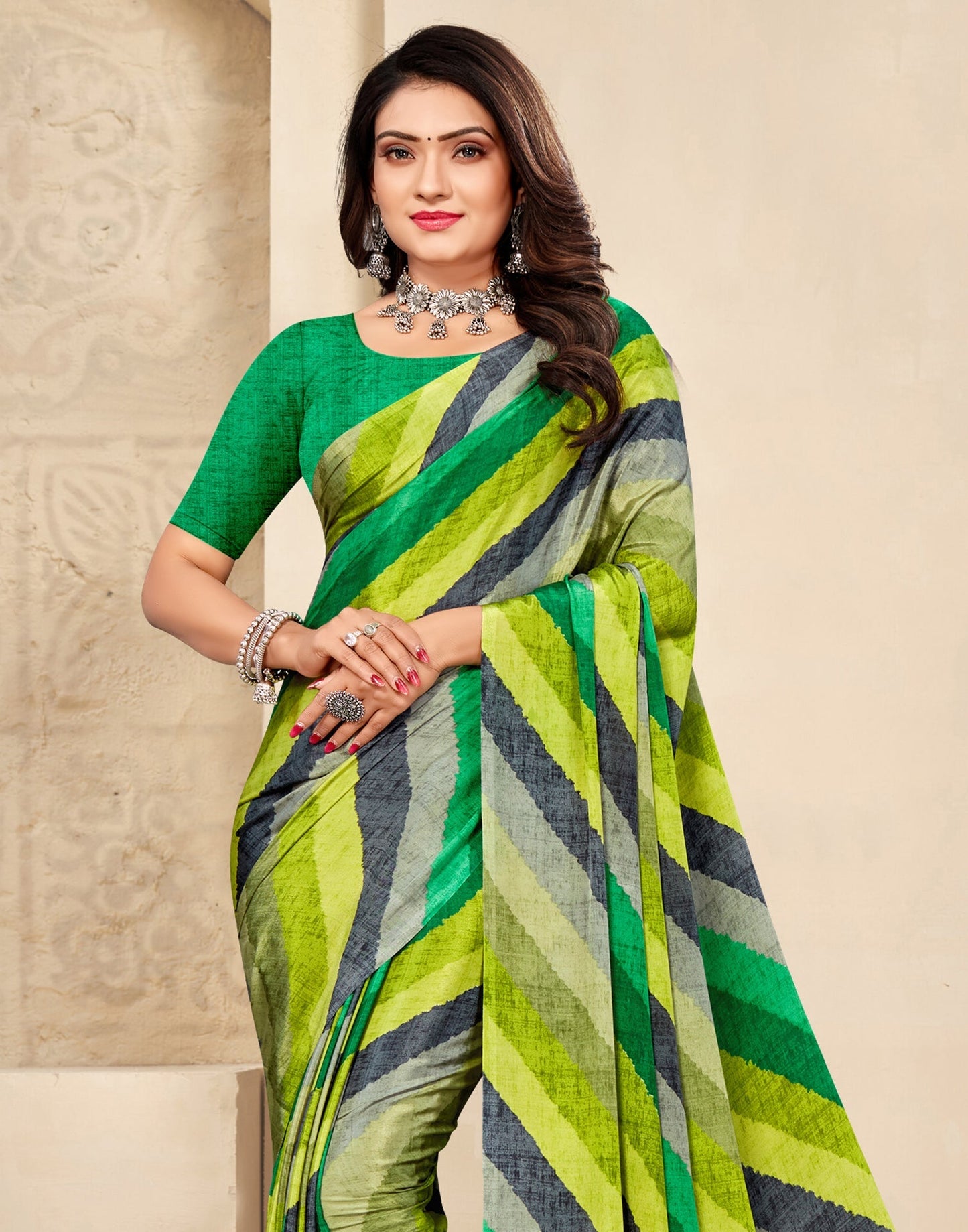 Green Printed Silk Saree | Leemboodi