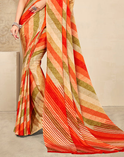 Orange Printed Silk Saree | Leemboodi