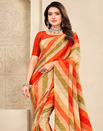 Orange Printed Silk Saree | Leemboodi