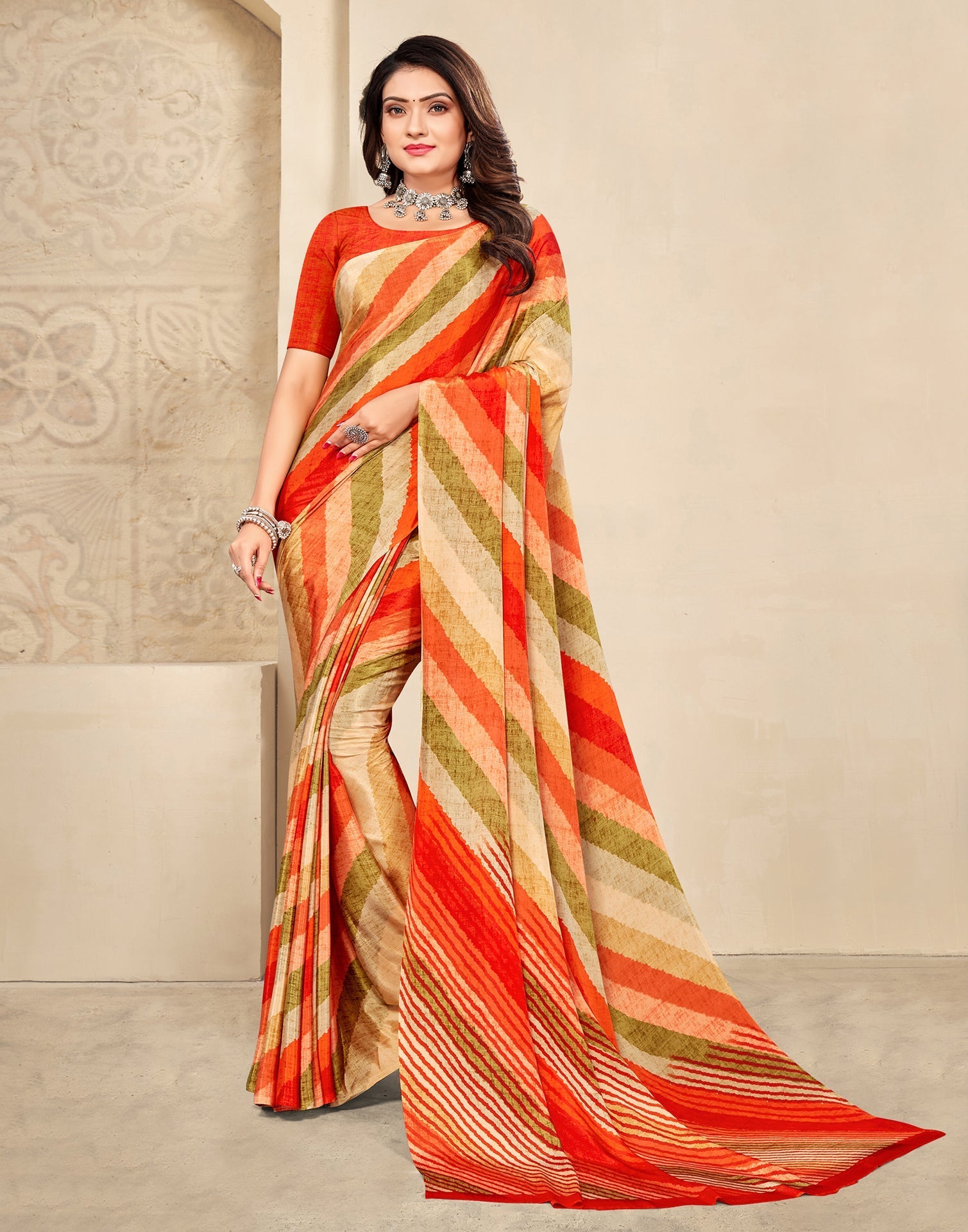 Orange Printed Silk Saree | Leemboodi