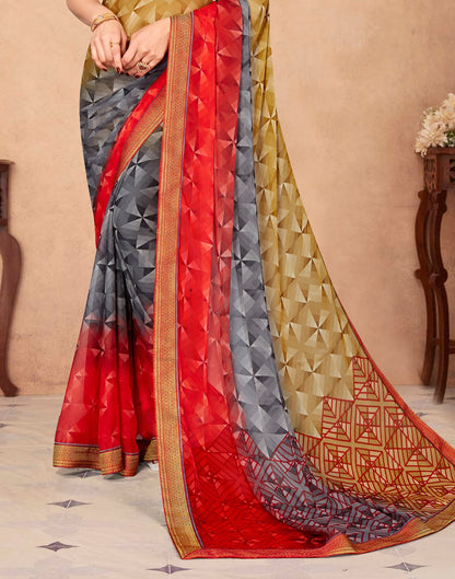 Red Printed Chiffon Saree | Sudathi