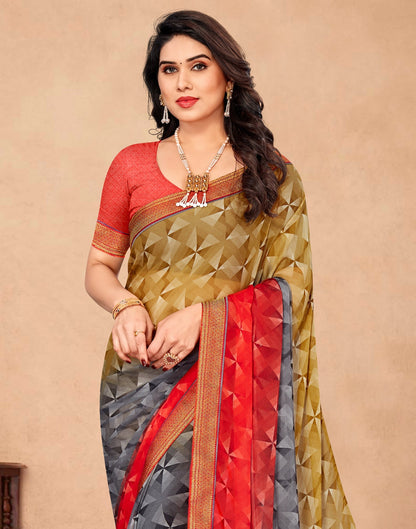 Red Printed Chiffon Saree | Sudathi