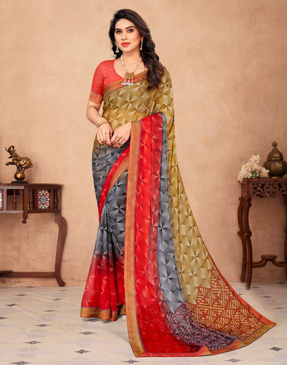 Red Printed Chiffon Saree | Sudathi