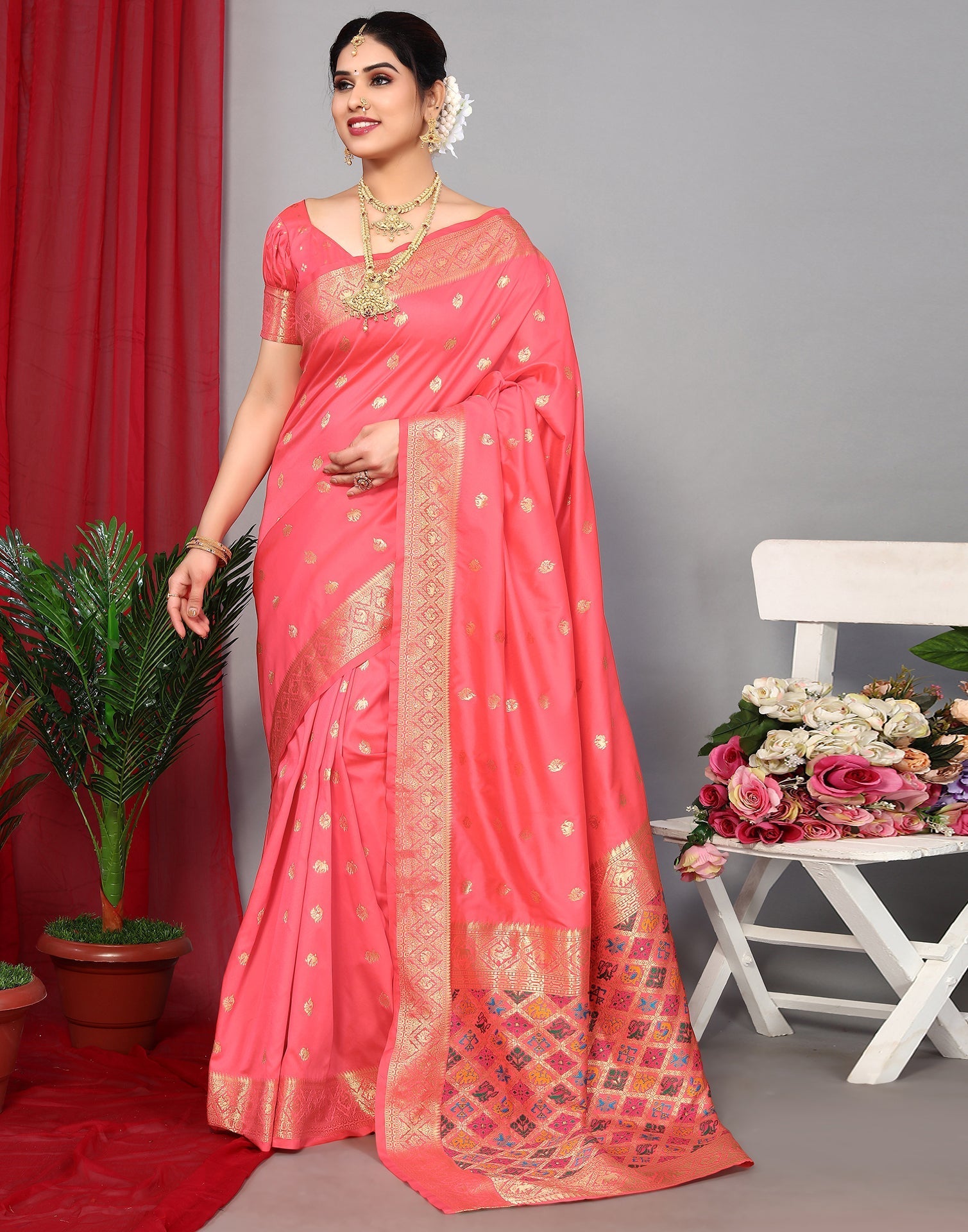 Rose Pink Banarasi Silk Saree | Leemboodi