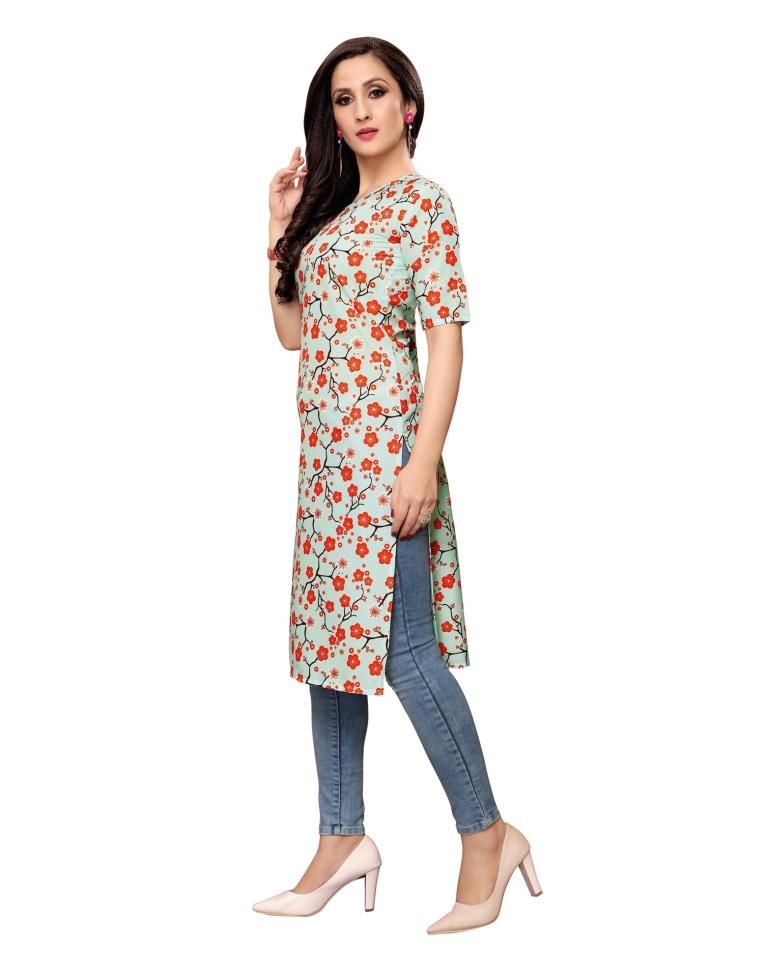 Blue Printed Crepe Kurti | Sudathi