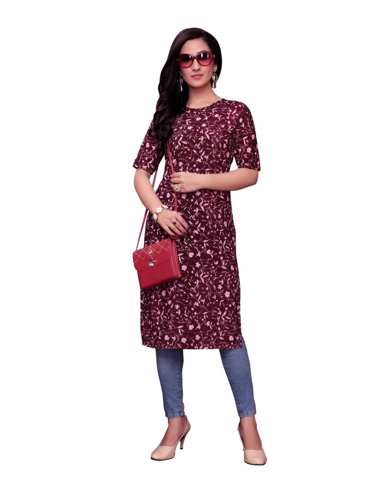 Maroon Printed Crepe Kurti | Sudathi