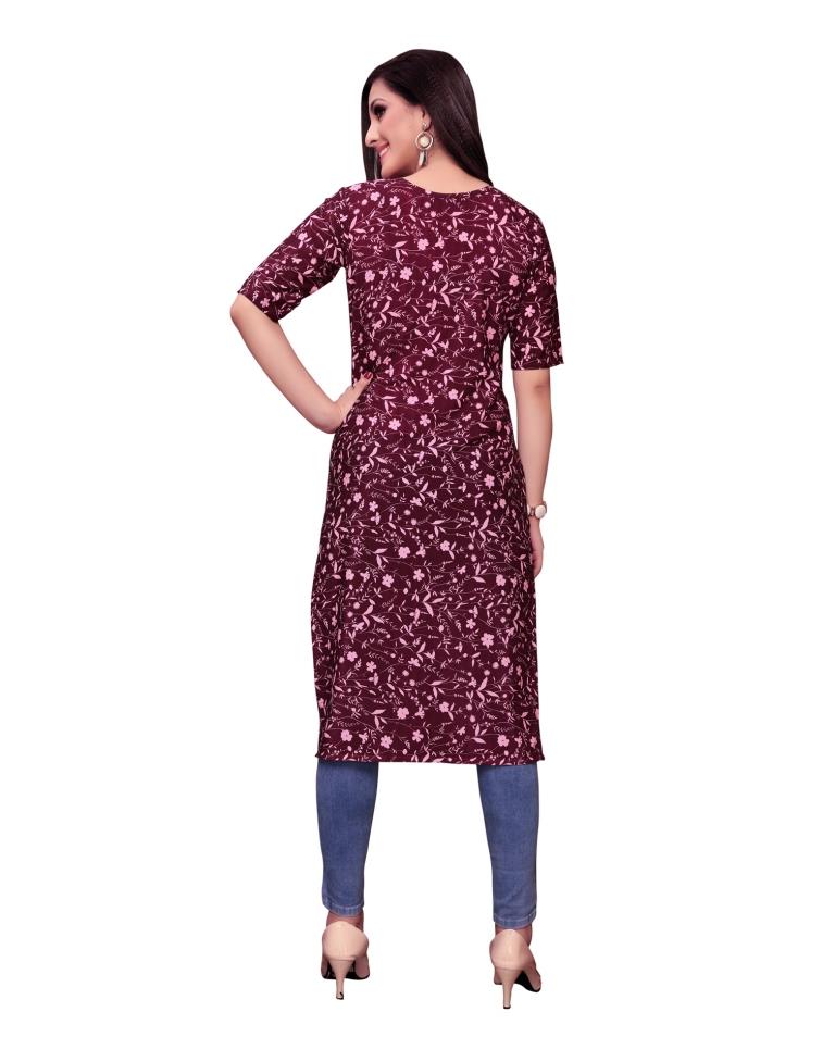 Maroon Printed Crepe Kurti | Sudathi