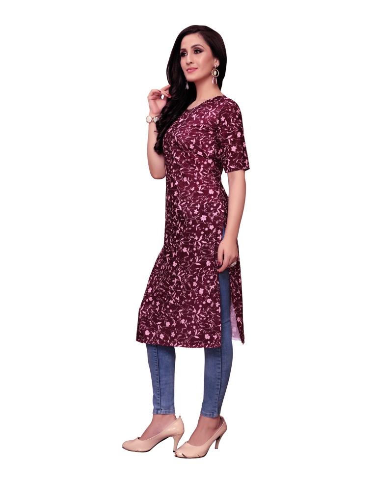 Maroon Printed Crepe Kurti | Sudathi