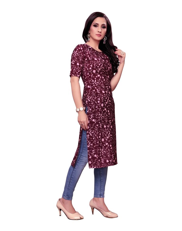 Maroon Printed Crepe Kurti | Sudathi