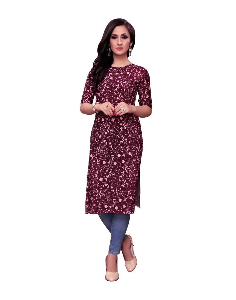 Maroon Printed Crepe Kurti | Sudathi
