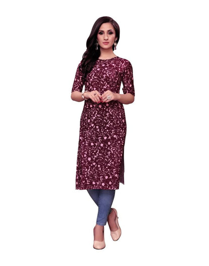 Maroon Printed Crepe Kurti | Sudathi