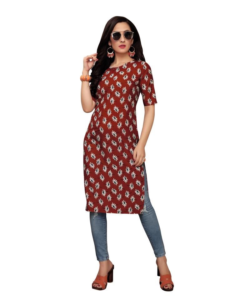 Maroon Printed Crepe Kurti | Sudathi