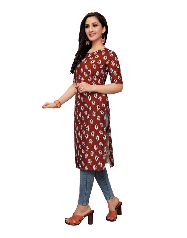 Maroon Printed Crepe Kurti | Sudathi