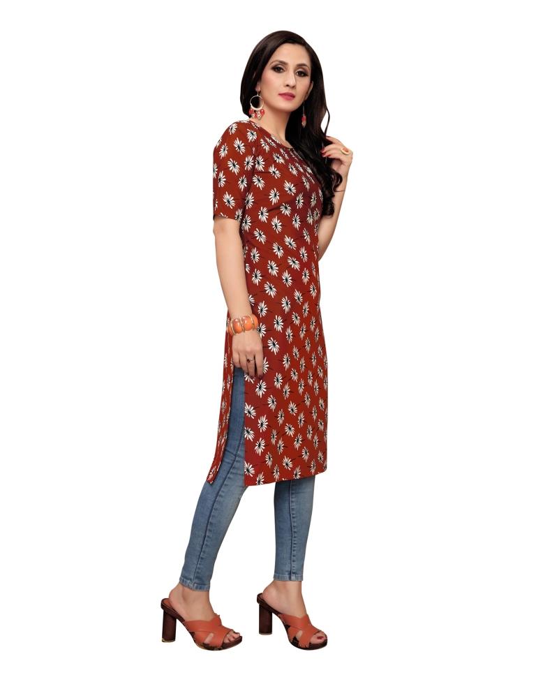 Maroon Printed Crepe Kurti | Sudathi