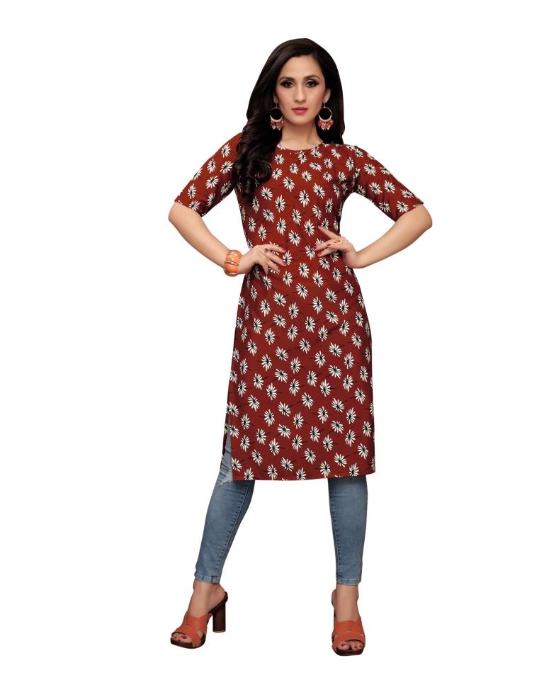 Maroon Printed Crepe Kurti | Sudathi