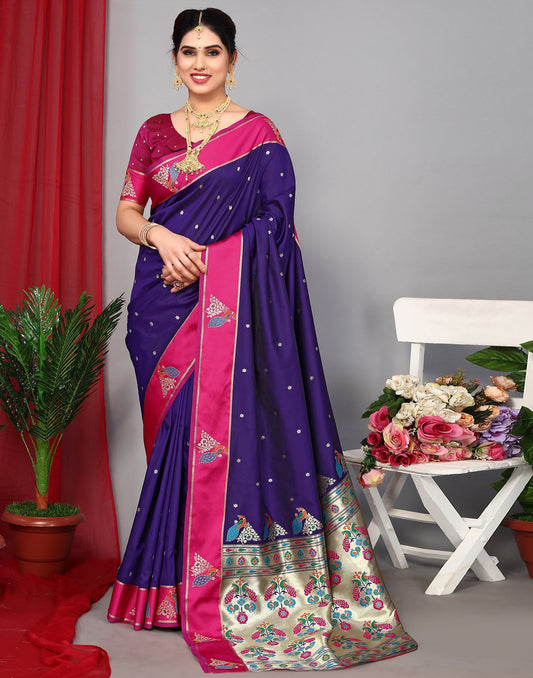 Violet Paithani Silk Saree | Leemboodi