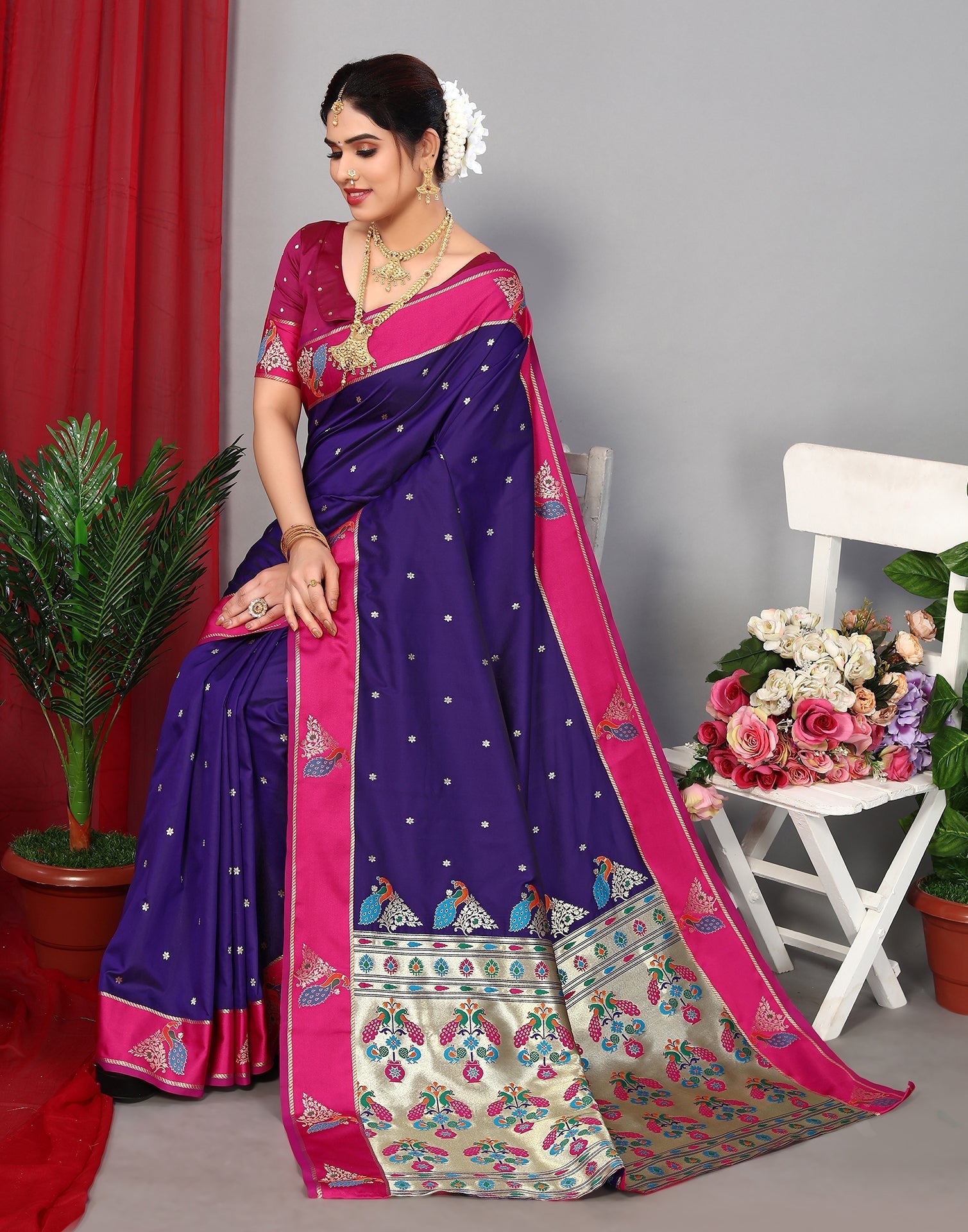 Violet Paithani Silk Saree | Leemboodi