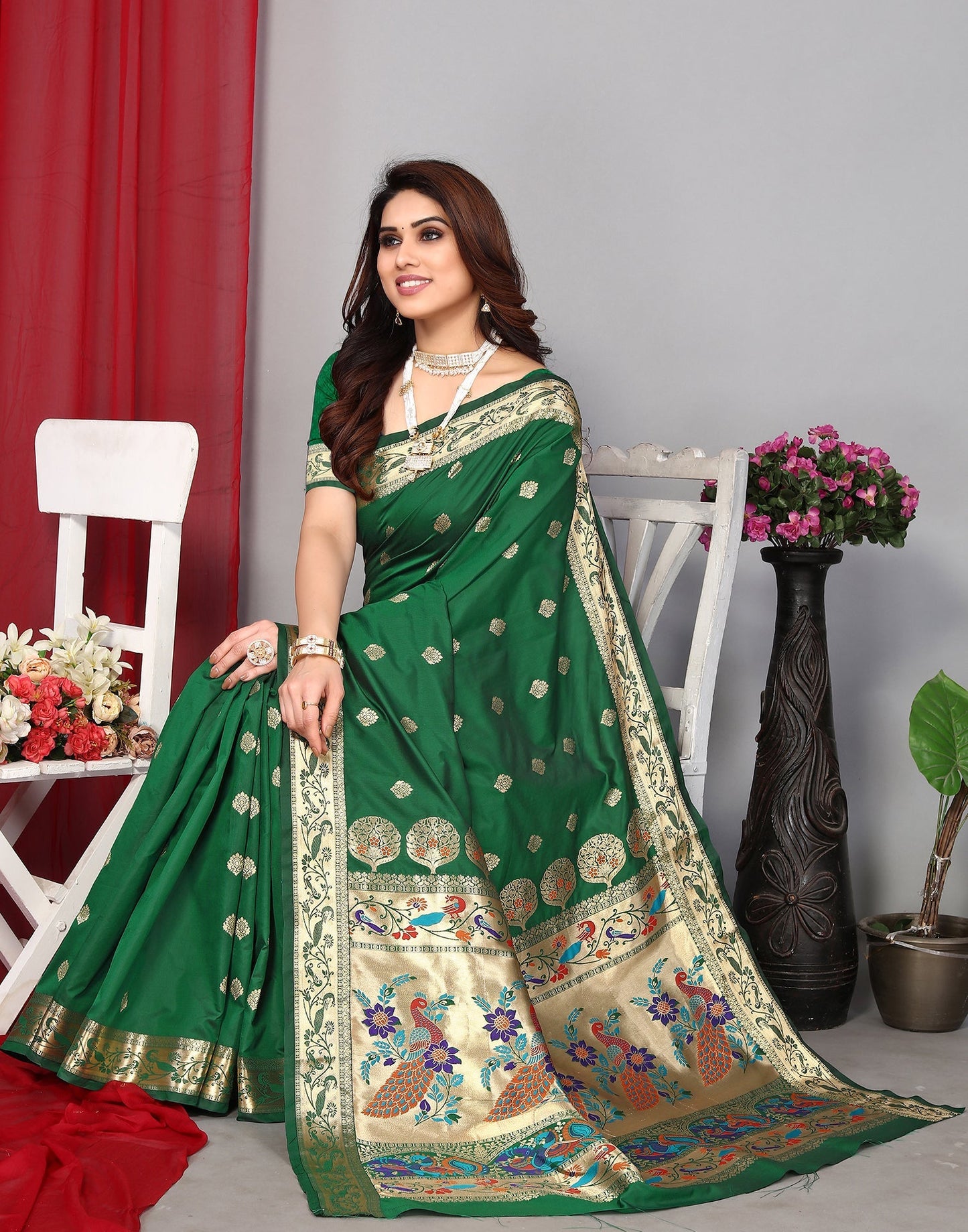 Green Paithani Silk Saree | Leemboodi