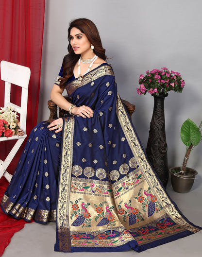 Navy Blue Paithani Silk Saree | Leemboodi